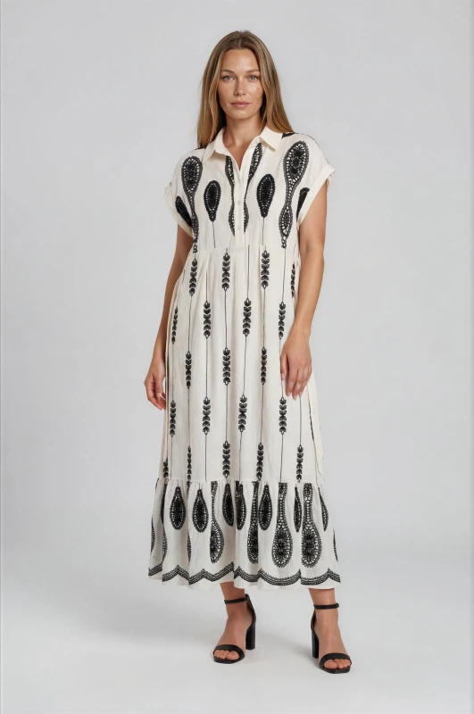 Dress Emboindered Design With Belt