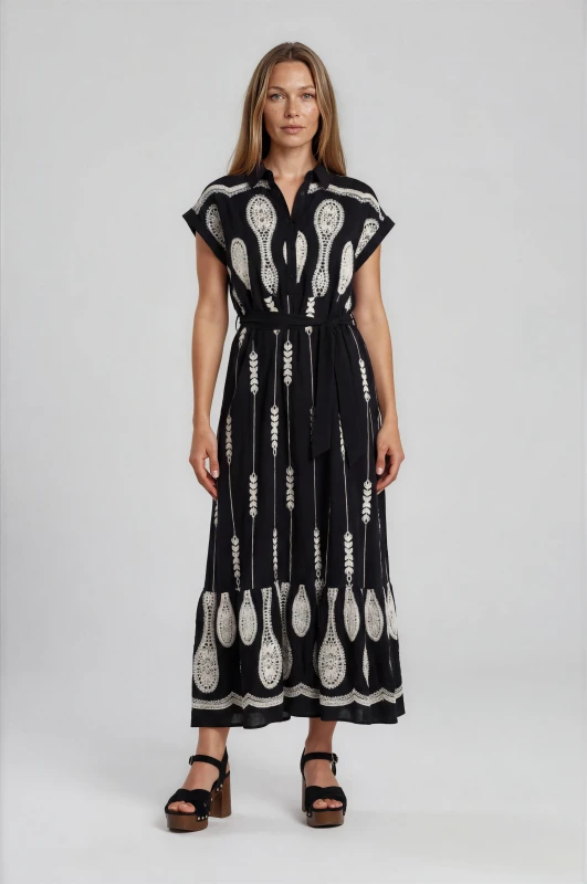 Dress Emboindered Design With Belt