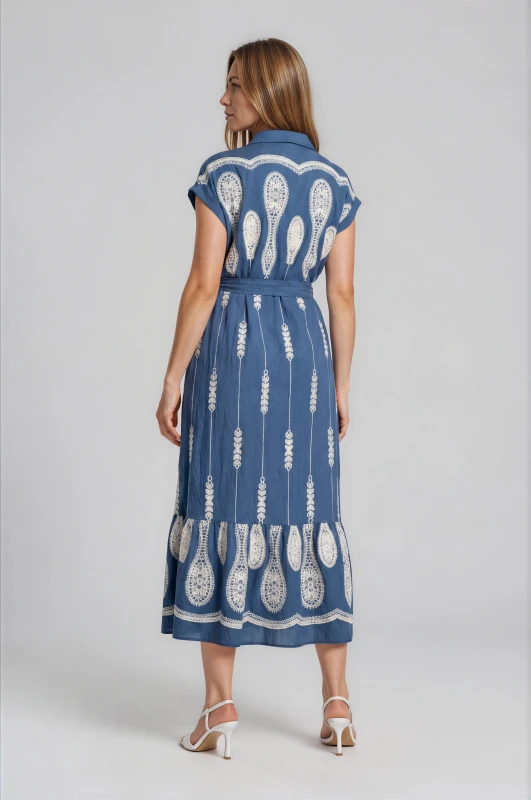 Dress Emboindered Design With Belt