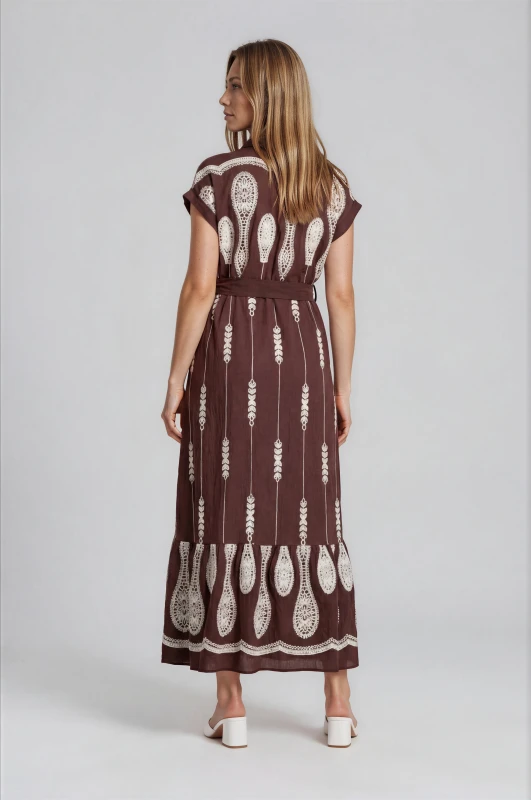 Dress Emboindered Design With Belt