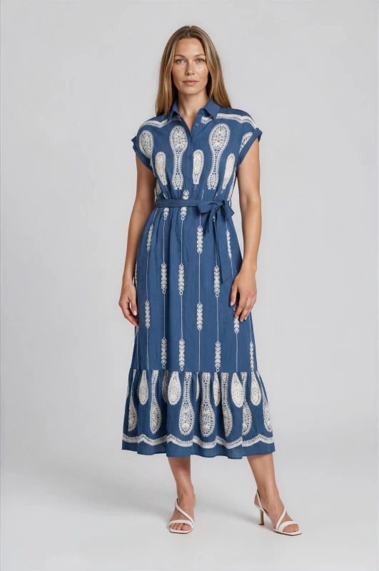 Dress Emboindered Design With Belt