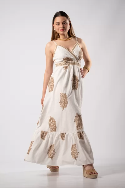 Φόρεμα Κέντημα Μόκα-Λευκό