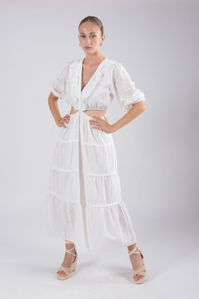 Φόρεμα Κιπούρ Cut-Out Λευκό