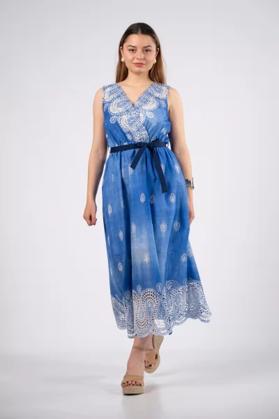 Φόρεμα Κιπούρ Tie Dye Γαλάζιο