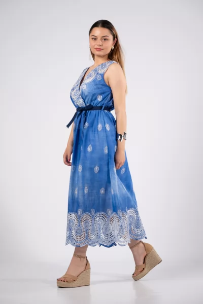 Φόρεμα Κιπούρ Tie Dye Γαλάζιο