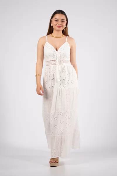 Φόρεμα Κιπούρ Τιράντα Λευκό