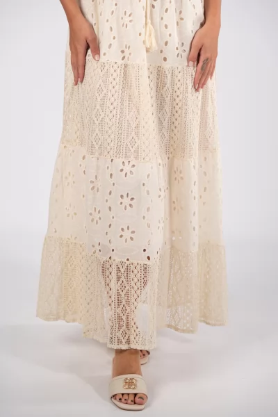 Φόρεμα Κιπούρ Τιράντες Cream