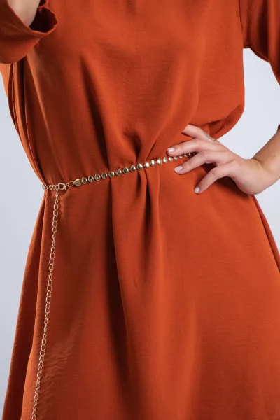 Φόρεμα Κοντό Κρεπ Ζώνη Copper