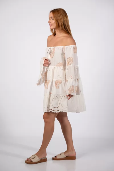Φόρεμα Κοντό Paisley Καραμέλα-Cream