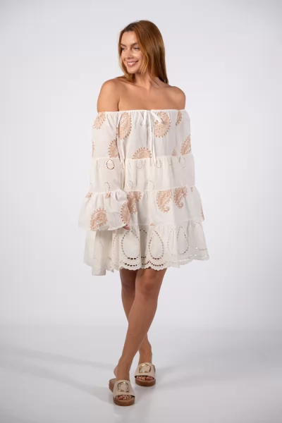 Φόρεμα Κοντό Paisley Καραμέλα-Cream