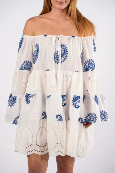 Φόρεμα Κοντό Paisley Μπλε-Λευκό