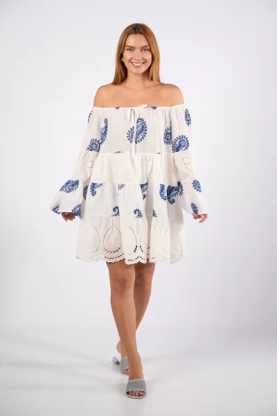 Φόρεμα Κοντό Paisley Μπλε-Λευκό
