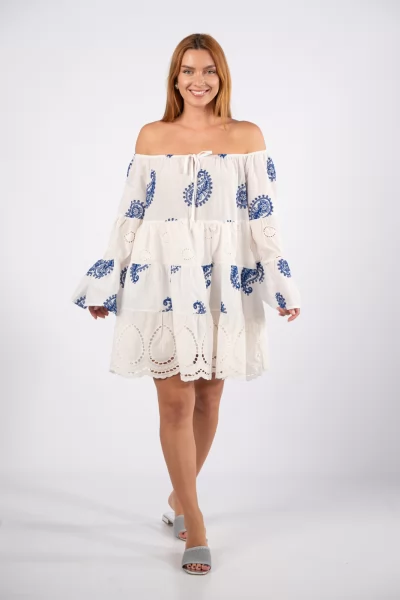 Dress Short Paisley Blue-White