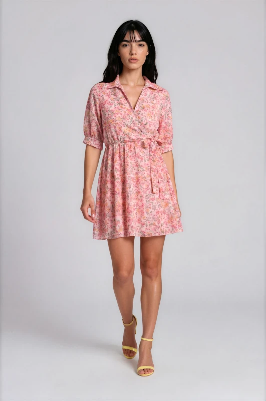 Φόρεμα Κρουαζέ Floral Λάστιχο