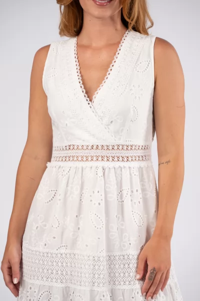Φόρεμα Κρουαζέ Κιπούρ Λευκό