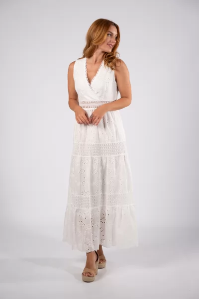 Φόρεμα Κρουαζέ Κιπούρ Λευκό