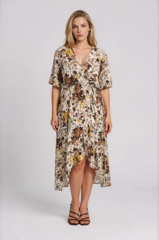 Gerbera Elastic-Waist Wrap Dress 