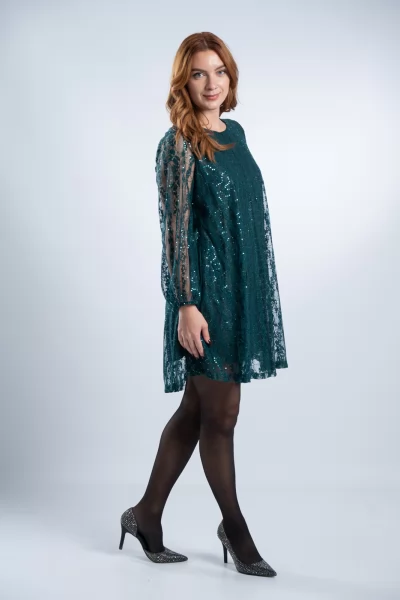 Φόρεμα Lace Παγιέτα Κυπαρισί
