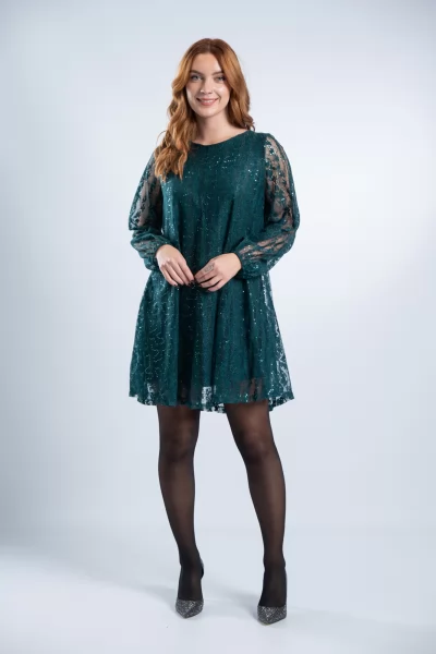 Φόρεμα Lace Παγιέτα Κυπαρισί