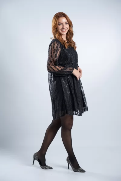 Φόρεμα Lace Παγιέτα Μαύρο