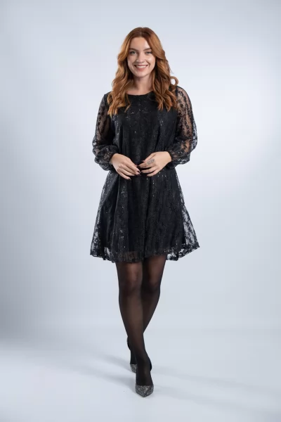Φόρεμα Lace Παγιέτα Μαύρο