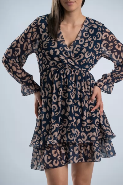 Φόρεμα Layers Βολάν Leopar Navy
