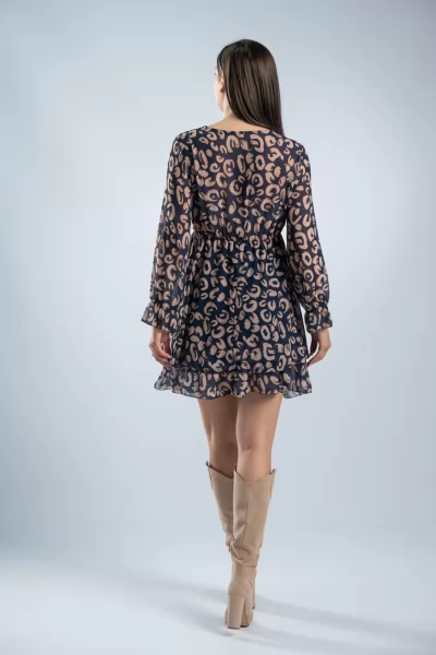 Φόρεμα Layers Βολάν Leopar Navy