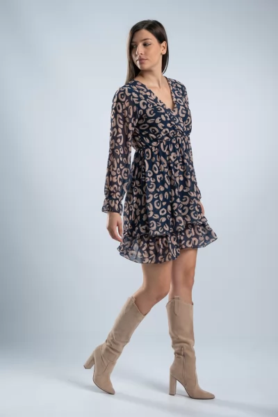 Φόρεμα Layers Βολάν Leopar Navy