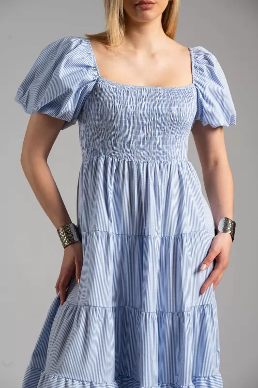 Dress Τhin Stripes Balloon Sleeves
