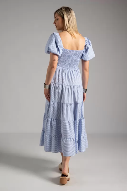 Dress Τhin Stripes Balloon Sleeves