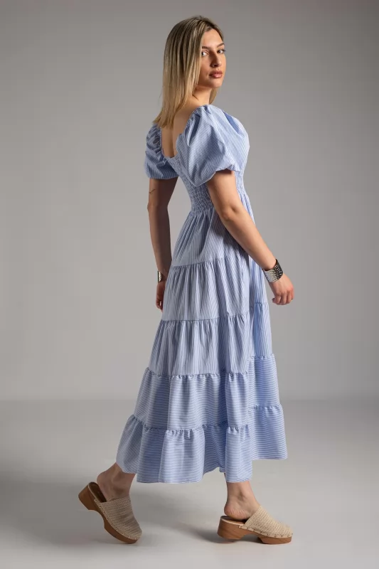 Dress Τhin Stripes Balloon Sleeves
