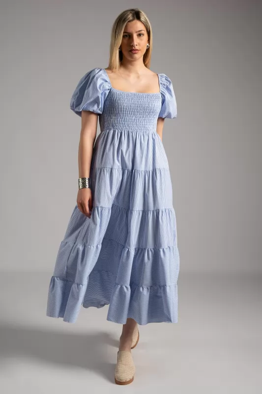 Dress Τhin Stripes Balloon Sleeves