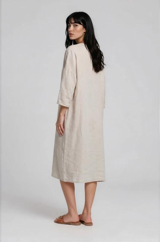 Linen Dress Decorative Buttons