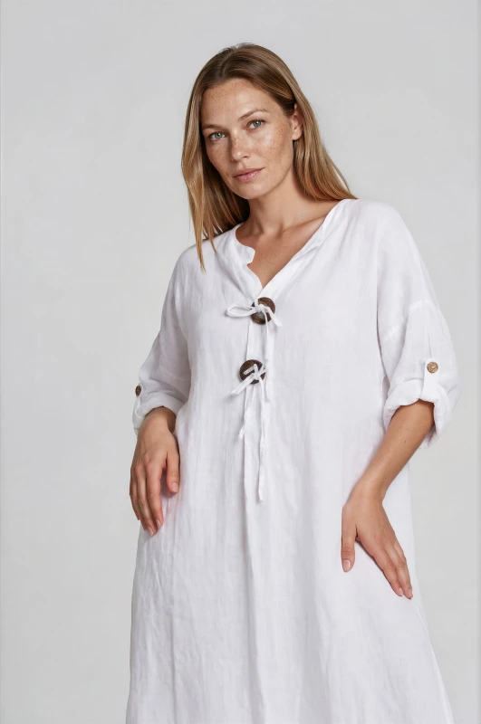 Linen Dress Decorative Buttons