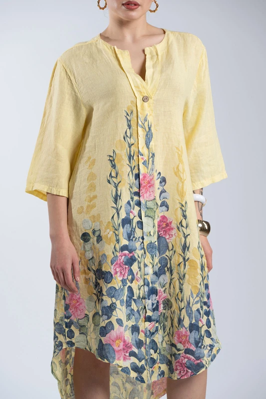 Φόρεμα Λινό Floral Ασύμμετρο Willow