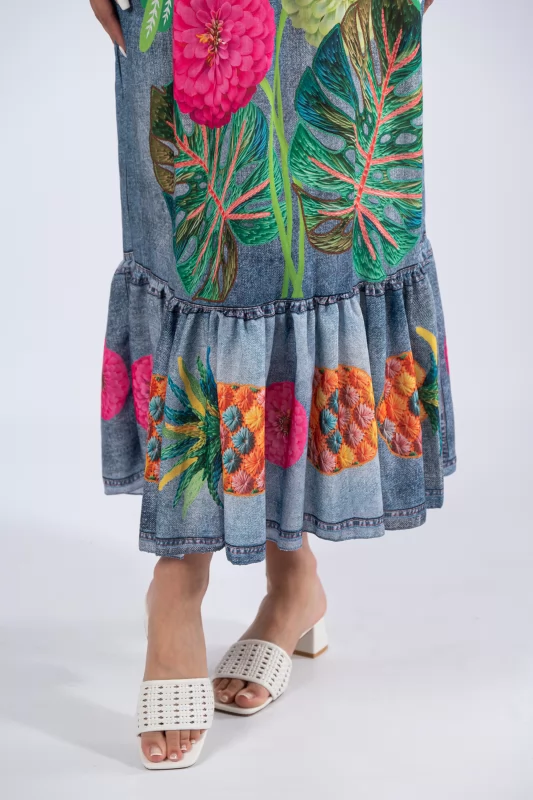 Dress Love Parrots Green-Denim
