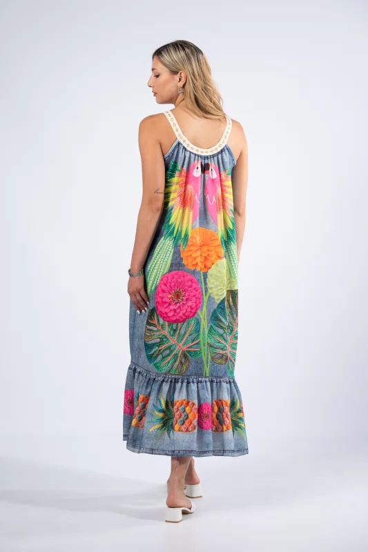Dress Love Parrots Green-Denim