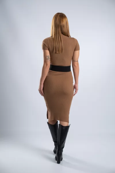 Φόρεμα Lupeto Rib Κάμελ