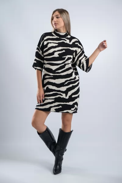 Φόρεμα Lupeto Zebra Λευκό-Μαύρο