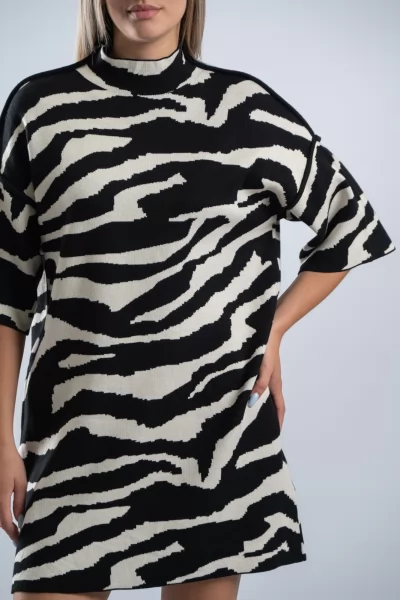 Φόρεμα Lupeto Zebra Λευκό-Μαύρο
