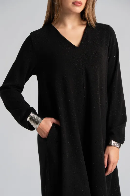 Φόρεμα Μακριά Μανίκια Ασημοκλωστή