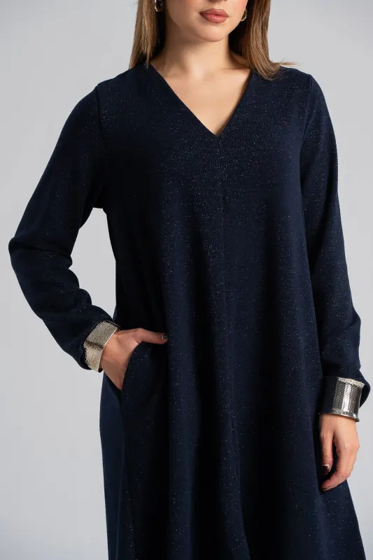 Φόρεμα Μακριά Μανίκια Ασημοκλωστή