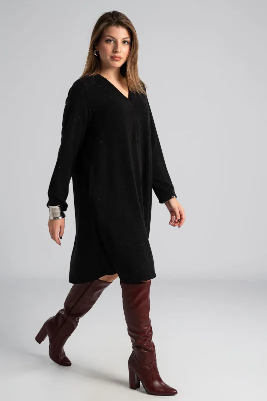 Φόρεμα Μακριά Μανίκια Ασημοκλωστή