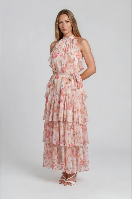 Φόρεμα Maxi Floral Αμάνικο Βολάν