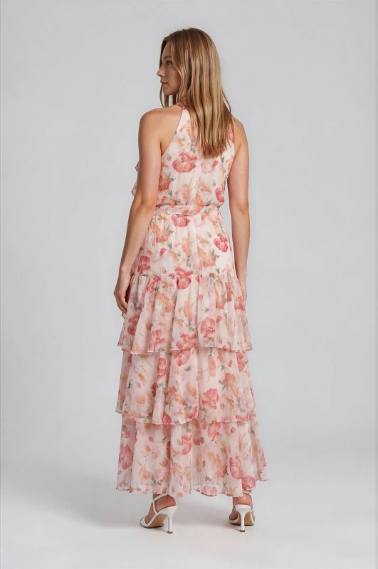 Sleeveless Floral Maxi Dress Ruffles
