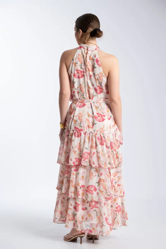 Φόρεμα Maxi Floral Αμάνικο Βολάν