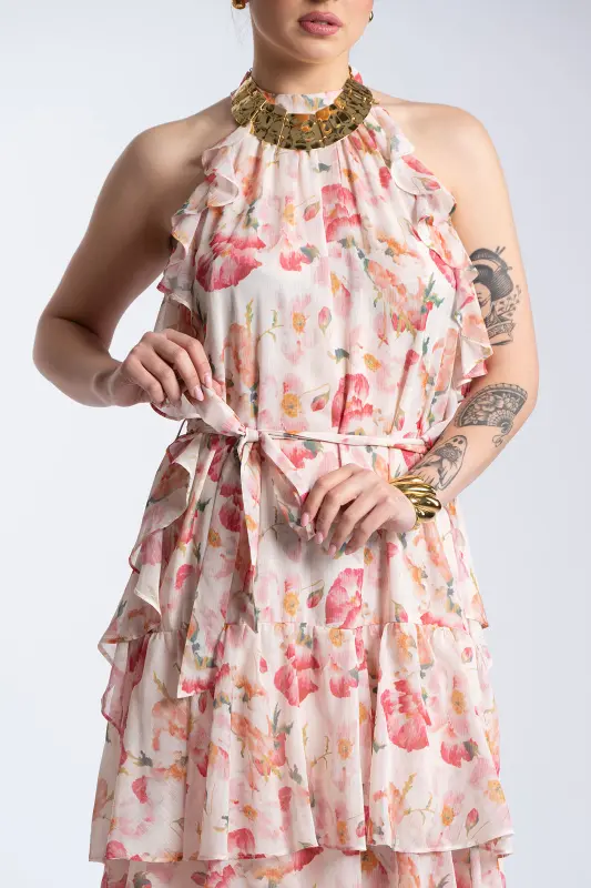 Φόρεμα Maxi Floral Αμάνικο Βολάν