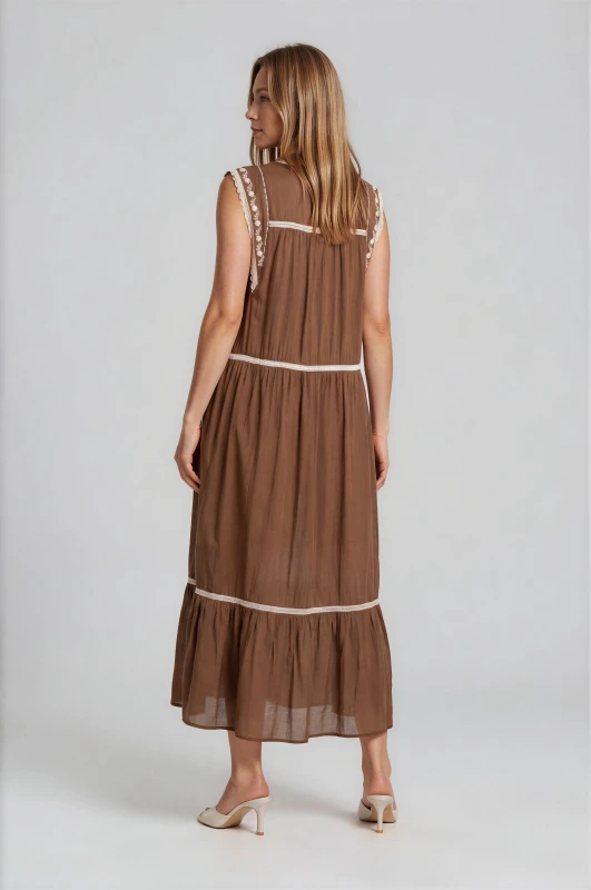 Maxi Dress Embroidery Button 