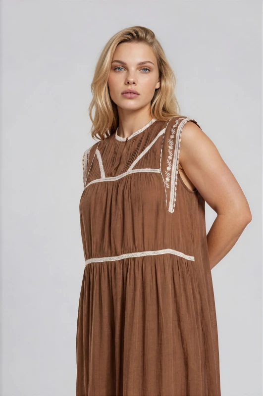 Maxi Dress Embroidery Button 