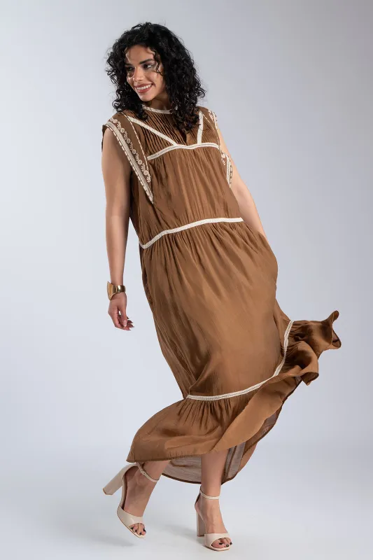 Maxi Dress Embroidery Button 